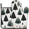 Generic Set di guanti da forno e presine a tema albero di Natale nero resistente al calore, ideale per cuocere, cucinare e barbecue