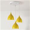 Mengjay Trade Retro plafoniere,lampada a sospensione industriale a 3 fiamme,moderna lampada a sospensione in metallo, lampada da tavolo da pranzo, lampada a sospensione da soggiorno con presa E27 (Giallo)