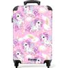 NoBoringSuitcases.com Valigia Bambini, Trolley Bambina, Valigie, Cabin Go, Suitcase Ragazza 10 kg, Trolley Bagaglio a Mano 55x40x20 cm (Unicorni colorati, arcobaleni e stelle - Rosa)