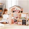 ROBUD Casa delle bambole in legno,Villa per bambole con mobili,Con ascensore, garage, gazebo e piscina,Regalo per bambini dai 3, 4, 5, 6 anni e anziani,Nero