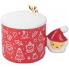 Villa d'Este Home Tivoli Tazza con coperchio 350 ml in porcellana, impugnatura design babbo Natale, cucchiaino in acciaio inox, XMas