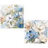 DRW Set di 2 quadri tela con cornice in legno con assortimento di fiori con una parte a mano in bianco e blu 60x3x60 cm