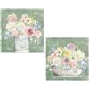 DRW Set di 2 quadri tela con cornice in legno con assortimento di fiori con una parte a mano in rosa e bianco 50x3x50 cm