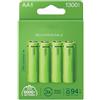Glowster Batteria ricaricabile Gp Recyko AA da 1300 mAh pre-caricata in fabbrica. BL4 Blister 4 batterie