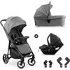 hauck Passeggino 3 in 1 Shop N Care Trio Set - Dalla Nascita Fino a 22 kg - Carrozzina Per Neonati con Navicella e Ovetto Neonato - Pieghevole, Reclinabile con Portabibite e Vassoio - UVP 50+ - Grigio