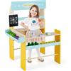 RELAX4LIFE Bancarella in Legno per Bambini, Banco Spesa Finta, Negozio/Supermercato in Legno con Registratori di Cassa, Terminale POS e Scanner, 40 Accessori, Regalo per 3+