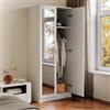 SIRHONA Armadio Con Ante Scorrevoli e Specchio, Cassetto Interno per Camera da Letto e Corridoio, 76x47x180cm, Bianco