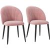 HOMCOM Set di 2 Sedie Sala da Pranzo, Sedie Cucina Moderne con Schienale a Conchiglia e Gambe in Metallo, Sedia in Velluto con Imbottita per Cucina, Camera da Letto, Ufficio e Soggiorno, Rosa