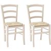 Generico Set 2 Sedie Venezia per cucina bar e sala da pranzo, struttura in legno di faggio e seduta in paglia riso (Bianco Avorio, Set 2 sedie)