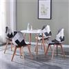 GrandCA HOME Tavolo da pranzo e 4 Sedie da Pranzo Set da Pranzo Moderno, Tavoli Rotonda Bianchi e Cuscino di Seduta in Tessuto Patchwork Sedie da Cucina, Nero