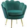 HOMCOM Poltrona Conchiglia in Tessuto Effetto Velluto con Braccioli, Poltroncina Velluto con Seduta Imbottita per Soggiorno e Camera da Letto, 76x67x74cm, Verde