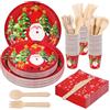 Anstore Set di 200 piatti di carta, riutilizzabili, per feste di Natale, con forchette, coltelli, cucchiai, piatti e bicchieri, per compleanni, matrimoni, anniversari, Natale
