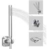 ACEFY - Soffione doccia a risparmio d'acqua, 1 tipo di getto, doccetta a mano, in ottone massiccio spazzolato, con ugelli in gomma facili da pulire (soffione doccia cromato + tubo + staffa)