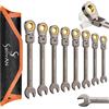 ss shovan Set di 8 chiavi a cricchetto con testa flessibile, 72 denti, metriche da 8-19 mm, chiavi combinate e chiavi inglesi, in acciaio al cromo vanadio nichelato con custodia a rullo, strumento fai
