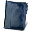 Generic Portafoglio da uomo in pelle corto anti-RFID furto pennello portafoglio da uomo portafoglio doppia zip portafoglio, Blu, Short, Multi slot
