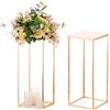 Sziqiqi 60cm Metallo Vaso Centrotavola Battesimo - 2 Pezzi Alti Colonne Vaso per Fiori in Oro Per Composizioni Floreali Finte Grandi Vasi Rettangolari Vasi per Feste Nozze Matrimonio Road Leads