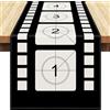 Inhobbok Runner da Tavolo Nuovo Design a Tema per Serata Cinema 40x140cm Nero Bianco Numero Striscia Di Pellicola Runner da Tavolo Tovaglia a Tema Cinematografico Decorazioni per Cucina Festa Cinematografica