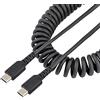 StarTech.com Cavo USB C Ricarica Veloce da 1m; Cavetto USB tipo C 2.0 Spiralato di Alimentazione e Sincronizzazione; Resistente Cavo USB C/USB C in Fibra Aramidica, M/M, Nero (R2CCC-1M-USB-CABLE)