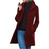 OVARA Cappotti in lana lunga da donna Elegante monopetto Trench Plus Size Risvolto Tinta unita Giacca invernale lunga Peacoat Cappotto termico all'aperto con tasca, 03-rosso., L