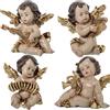 DRW Set di 4 angioletti musicisti in resina beige e oro 4x2x9 cm
