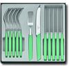 Victorinox Modern Set di posate per 6 persone, 12 pezzi, incl. coltelli affilati e seghettati, manici in plastica, verde menta