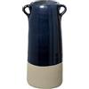 DRW Vaso da tavolo con manici in ceramica in blu scuro lucido e grigio opaco 15x15x35 cm