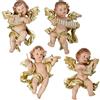 DRW Set di 4 angioletti musicisti in resina beige e oro 9x2x13 cm