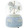 DRW Palla di neve con figura di un cavallo giostra musicale in resina a corda in blu e bianco 10x10x15,5 cm