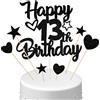 Conruich Decorazione per Torta di Compleanno 13 anni Ragazzo Ragazza, Cake Topper Happy 13th Birthday Nero, Torta Stella Cuore Nero per Decorazione Festa 13 anni Compleanno Ragazza Ragazzo