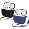 Mocarheri 2pcs Mocarheri Custodia Case Compatibile con AirPods 4 2024, Case Cover Protettiva in Morbido Silicone per AirPods 4ª Generazione, LED Anteriore Visibile, (Blu scuro/Nero)