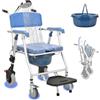 AOCAY Sedia Comoda Pieghevole WC per Anziani con Rotelle, Sicura Sedia a Rotelle per Anziani con WC, Blu Sedia per Doccia Anziani Disabili Pieghevole con Morbido Cuscino