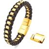 Dada Gioielli - Bracciale Uomo Pelle Acciaio Anallergico Cinturino Intrecciato Chiusura Magnetica Regolabile (Oro)