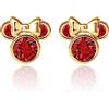 Disney Orecchini Disney in Oro Giallo 9 KT per Bambine con Minnie, Impreziosito da Zirconia - Rosso