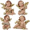DRW Set di 4 angioletti musicisti in resina beige e oro 4x2x9 cm