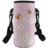 COEQINE Portabottiglie d'acqua isolato Borsa porta borraccia con stampa Daisy Bees Rosa, tracolla regolabile, per bottiglie in acciaio inox/vetro/plastica