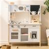 ROBUD Cucina Giochi per Bambini, Cucina in Legno con Fioriera, Tostapane e Macchina per il Gelato, Set da Gioco con Accessori per la Cucina, Pizza, Regalo per Bambini dai 3 Anni in Su