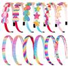 Whaline Confezione da 12 cerchietti per capelli arcobaleno glitterati a forma di cuore e stella, con paillettes rosa, accessori per capelli per ragazze, Arcobaleno, 1 Count (Pack of 12)