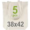 IDEA HOME Set di 5 Borse in Cotone con Fondo Espandibile 38x42cm 220g - Borsa in Tessuto Personalizzabili con Ricami o Pittura - Sacche di Stoffa con Manici Lunghi Riutilizzabili, Colore Naturale