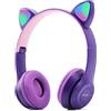 VACANON Cuffie per bambini, senza fili, con orecchie di gatto, per ragazze, con luci LED, pieghevoli, Bluetooth, con Hi-Fi, per PC/telefono/iPad/studio/viaggio (viola)