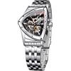 FORSINING Orologio meccanico automatico triangolare con scudo dorato, quadrante oversize completamente scavato, movimento automatico, cinturino in acciaio inossidabile largo 20 mm, forte e durevole, Bracciale