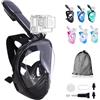 Wsobue Maschera Subacquea, Maschera da Snorkeling per Adulti,Visuale Panoramica 180° Design Pieno Facciale e Compatibile con Videocamere Sportive Maschera per Immersioni (Nero S/M)