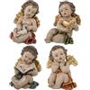 DRW Set di 4 angioletti musicisti in resina beige e oro 9x2x11 cm
