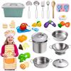 YATOSEEN 25PCS Set Giocattoli di Finzione Con Pentole e Padelle in Acciaio Inox, Utensili da Cucina, Grembiule e Cappello da Cuoco, Taglio di Verdure e Alimenti