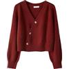 REHJJDFD Cardigan da donna con bottoni obliqui con scollo a V maglione lavorato a maglia a maniche lunghe maglione sciolto in cashmere, Borgogna, Taglia unica