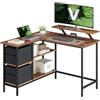 VASAGLE Scrivania per Computer a L, Scrivania ad Angolo con 2 Cassetti Spaziosi, e Supporto per Monitor, Ripiano Regolabile, per Ufficio Studio, Marrone Vintage LWD097B01
