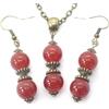 ThurColas Set di orecchini e collana in bronzo con ciondolo in perle di corniola rossa e perle tibetane.