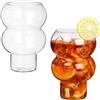 BELLE VOUS Set 2 Bicchieri di Bolla 500ml - Design a Costine e Ondulato - Bicchieri per Acqua, Cocktail, Whisky, Birra, Bubble Tea - Creativi - Cannucce di Vetro Incluse