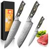 Home Safety Set di Coltelli da Cucina, 3 Pezzi, 67 Strati Acciaio Damasco, Coltello Chef, Santoku, Frutta, 12,4-20 cm, Professionale, Ergonomico