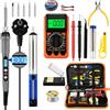 Raycial Saldatore a Stagno Professionale Kit 60 W Temperatura Regolabile 180-500 °C Stagnatore Elettrico 19 in 1 con Multimetro Digitale & 5 Punte, Pompa Dissaldante, Pinzette