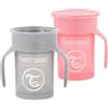 Twistshake Tazza 360, confezione da 2, a prova di perdite, 230 ml, per bambini, a prova di perdite, senza BPA, per imparare a bere i bambini, grigio rosa